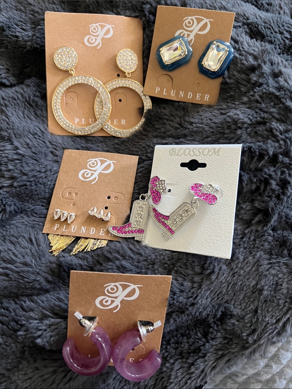 Blinged out Betty! Assorted Fashion Earrings – Gold, Navy, Pink & Purple Accents